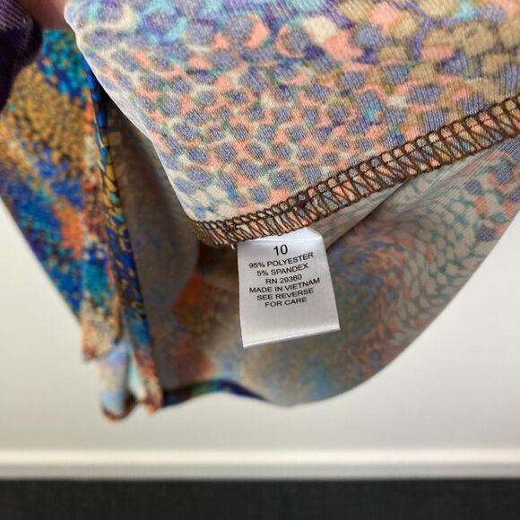 London Style Faux Wrap Dress Size 10 Colorful Artsy Abstract Print Belt Detail - Picture 5 of 7